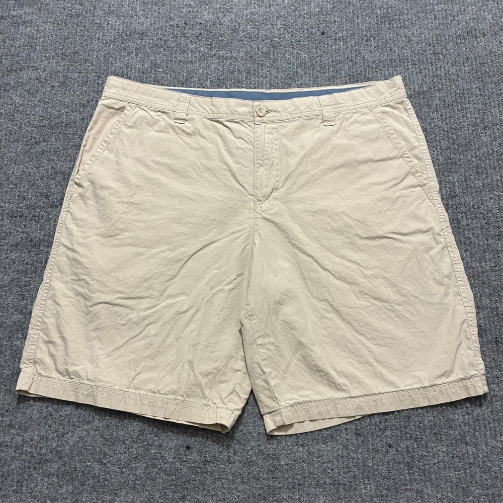 Columbia Mens Chino Shorts Size 38x10 Beige Cotton Flat Front Casual Mid Rise